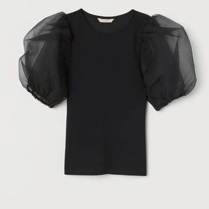 Zara Black Puff Sleeve Top, XS
